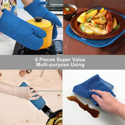 KEGOUU Oven Mitts and Pot Holders 6pcs Set, Kitchen Oven Glove High Heat Resistant 500 Degree Extra Long Oven Mitts and Potholder with Non-Slip Silicone Surface for Cooking (Royal Blue) - Image 7