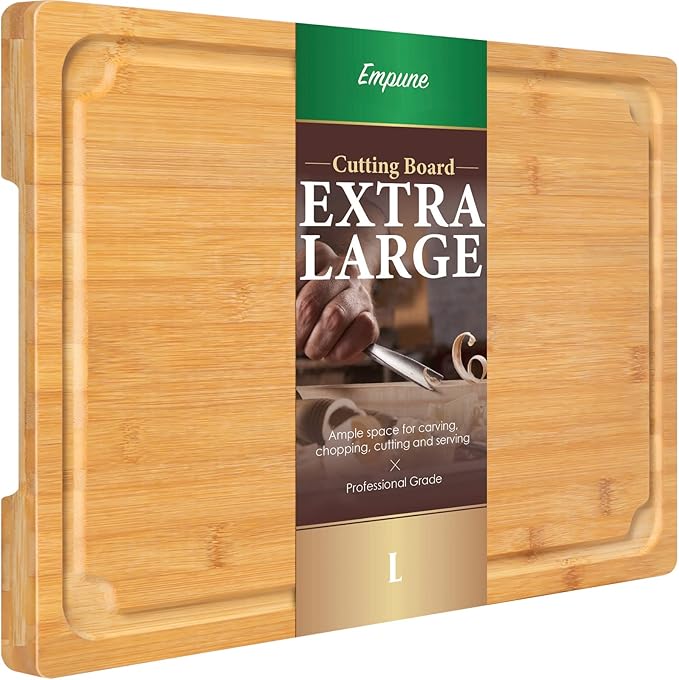 Extra Large Cutting Board, 16" Bamboo Cutting Boards for Kitchen with Juice Groove and Handles Kitchen Chopping Board for Meat Cheese board Heavy Duty Serving Tray, L, Empune by Empune