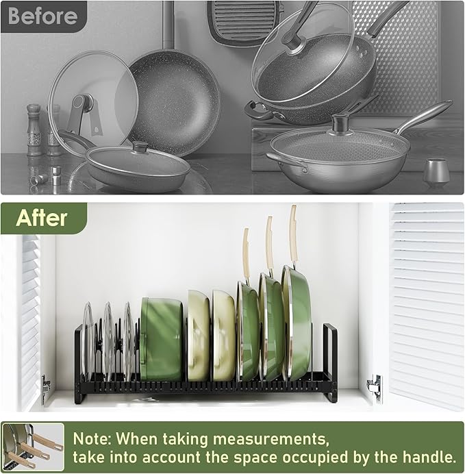 MUDEELA Pot Rack Pan Organizer inside Cabinet - Expandable Pot Lid Organizer for Cabinet with 12 Adjustable Dividers, Cutting Board Organizer Holder Baking Rack Kitchen Cabinet Storage Organization - Image 6