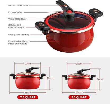 Nonstick Ceramic Coated Sauce Pan with Lid Blue Crock Pot with Twist & Lock Handles, Micro Pressure Cooker Versatile Stockpot with lid, Bottom Big Soup Canning Pots,Simmer Pots (BLUE, 5.5Quarts)