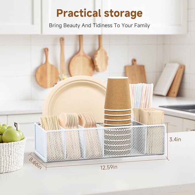 Utensil Caddy for Party - Paper Plate Holder ,Utensil Silverware Caddy Utensil Holder Paper plate Organizer with 6 Compartments for Party, Camping, Picnic - Image 4