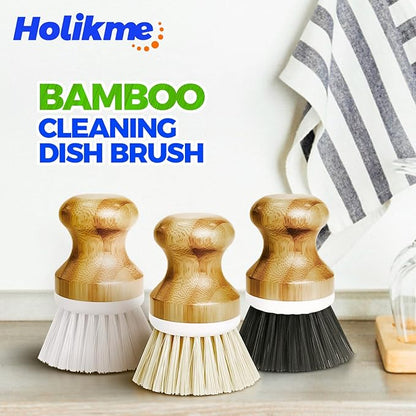 Holikme Bamboo Palm Brush Dish Brushes Vegetable Scrubber Round Natural Scrub Brush Cleaning Kit for Cleaning Saucepans, Pots, Pans and Vegetables, White Yellow Black - Image 7