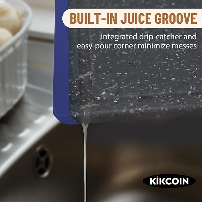 Kikcoin Plastic Cutting Boards for Kitchen, 3-Piece Large Cutting Board Set Dishwasher Safe Chopping Boards with Non-slip Feet and Juice Grooves, Blue - Image 3
