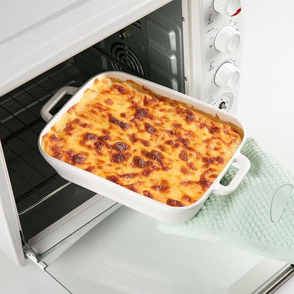 Sweejar Relief Casserole Dishes for Oven, Ceramic 9x13 Baking Pans Set for Cooking, Cake, Banquet and Daily Use, Rectangular Bakeware Set, Porcelain Baking Dish, Lasagna Pan Deep with Handles(White) - Image 6
