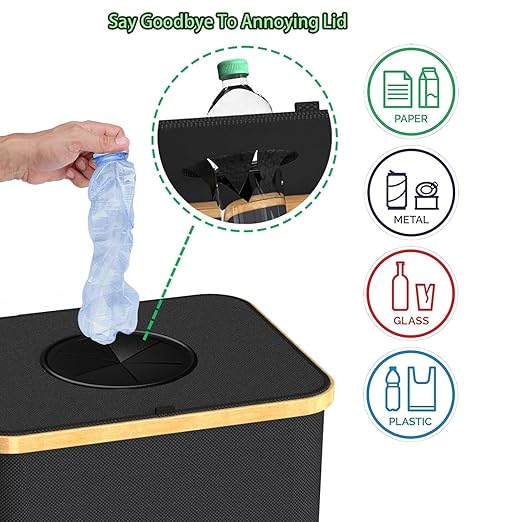 Recycling Bin for Kitchen Indoor Home,Beige Color Large 100L/ 26 Gallon Recycle Bin with Lid Removeable Reusable Inner Bag Bottle Can Glass Waste Plastice Stickers - Image 5