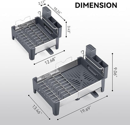 Urackify Expandable Dish Drying Rack, Stainless Steel Dish Rack with Aluminum Frame, Dish Drainer for Kitchen Counter, Space Saving Kitchen Drying Rack with Movable Utensil Holder, Gray - Image 9