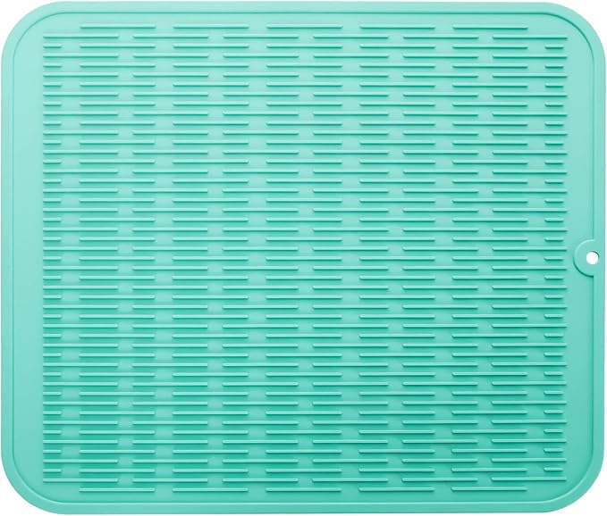 MicoYang Silicone Dish Drying Mat for Multiple Usage,Easy clean,Eco-friendly,Heat-resistant Silicone Mat for Kitchen Counter or Sink,Refrigerator or Drawer Liner Mint 2XL 24 inches x 18 inches by MicoYang