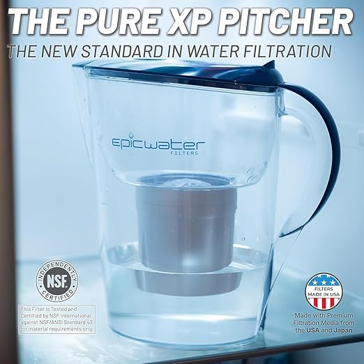 Epic Water Filters Pure Filter Pitchers for Drinking Water, 10 Cup 150 Gallon Filter, Tritan BPA Free, Reduces Fluoride, Chlorine, Lead, Forever Chemicals (Navy Blue XP) - Image 2