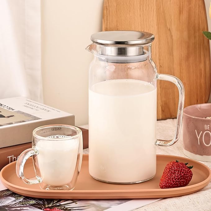 Set of 2 Glass Pitcher with Lid, 1200ml Leak Proof,Glass Water Jugs, BPA-Free,Microwave & Dishwasher Safe Pitcher,Sun & Iced Tea, Sangria,Cold Brew Coffee & More - Image 3