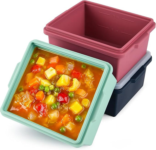 Silicone Soup Freezer Molds with Lids, 2 Cup Extra Large Ice Cube Tray for Meal Prep, BPA-Free, Stackable,Perfect for Freezing Broth, Leftovers, Baked Goods and More, Microwave & Oven Safe - 3 Pack