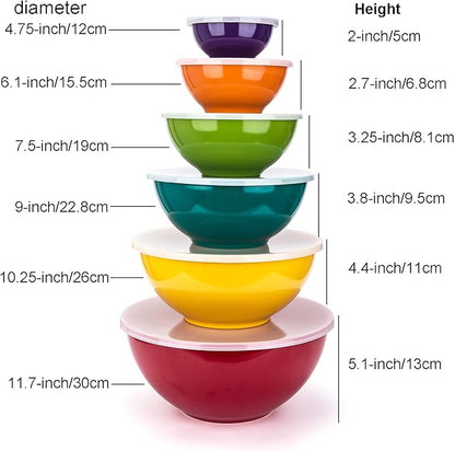KX-WARE Melamine Mixing Bowls with Lids - 6 Piece Melamine Bowls and 6 Piece Plastic Lids, Multicolor - Image 5