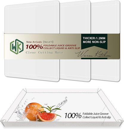 WK Flexible Plastic Cutting Boards Mats with Lip, Foldable Cutting Board for Kitchen Set of 3, Clear Cutting Boards, Nonslip Cutting Mats Sheets, BPA Free, Dishwasher Safe by WKHome