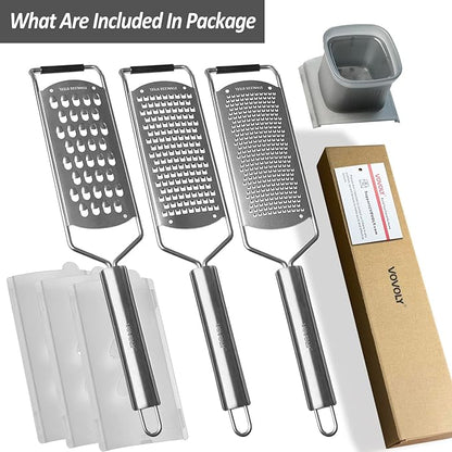 Vovoly 4-Pcs Pro Set Zester Grater Set, Cheese Grater with Razor-Sharp Stainless Steel Blade, Fine/Coarse/Extra Coarse/Slider Attachment - Image 9