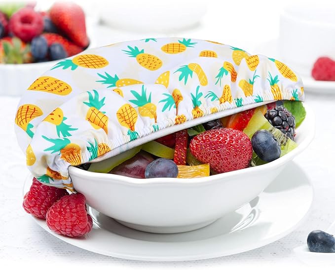 Patelai 10 Pcs Bowl Covers Reusable in 5 Size Stretch Cloth Fabric Elastic Food Storage Bowl Covers Bread Sourdough Lids for Proofing Food Fruits Leftover (Bright,Summer Style) - Image 5