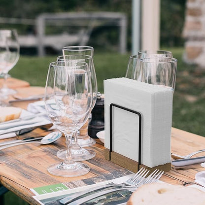 Napkin Holder for Table, Acacia Iron Standing Napkin Dispenser for Kitchen Dining Table Farmhouse Cocktail Picnic Rustic Wood Holders for Mail Suitable for All Dining Room Decors Black and Acacia
