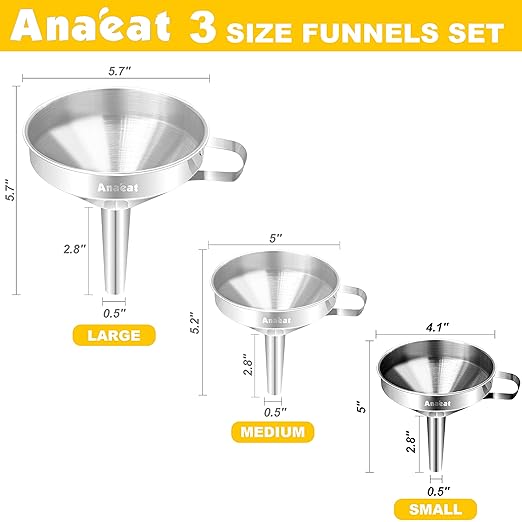 Anaeat Stainless Steel Kitchen Funnel, Multi-Use Premium Metal Food Grade Cooking Funnels with 2 Removable Strainer Filter for Transferring Liquid or Dry ingredients, Oils & 1 Pc Cleaning Brush (4.1") - Image 6