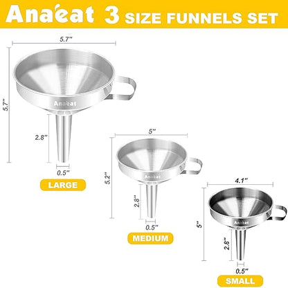 Anaeat Stainless Steel Kitchen Funnel, Multi-Use Premium Metal Food Grade Cooking Funnels with 2 Removable Strainer Filter for Transferring Liquid or Dry ingredients, Oils & 1 Pc Cleaning Brush (4.1") - Image 6