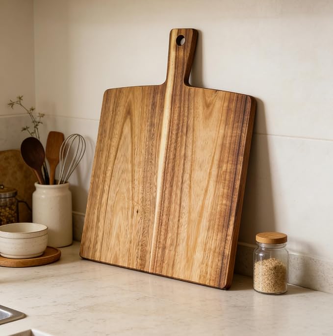 Large Acacia Wood Cutting Board with Handle 17''X13'', Charcuterie Board, Serving Board, Chopping Board for Meat, Cheese, Bread, Vegetables & Fruits (Square) - Image 6