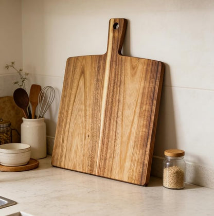 Large Acacia Wood Cutting Board with Handle 17''X13'', Charcuterie Board, Serving Board, Chopping Board for Meat, Cheese, Bread, Vegetables & Fruits (Square) - Image 6