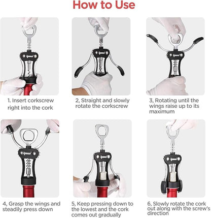 IPOW Wine Opener, Zinc Alloy Wine Bottle Opener, Wing Corkscrew Heavy Duty, Manual Multifunctional Cork Screw for Waiter, Black - Image 7