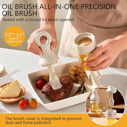 2-in-1 Oil Brush Bottle with Silicone Brush Head, Borosilicate Glass Oil Dispenser for BBQ, Grilling & Cooking, Leak-Proof & No Drip Design, Perfect for Outdoor Camping & Home Kitchen