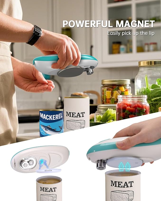 CIRCLE JOY Electric Can Opener, One-Touch Automatic Can Opening with Smooth Edges, Food Safety Handheld Battery-Operated Can Opener for Kitchen and Seniors, Green - Image 3