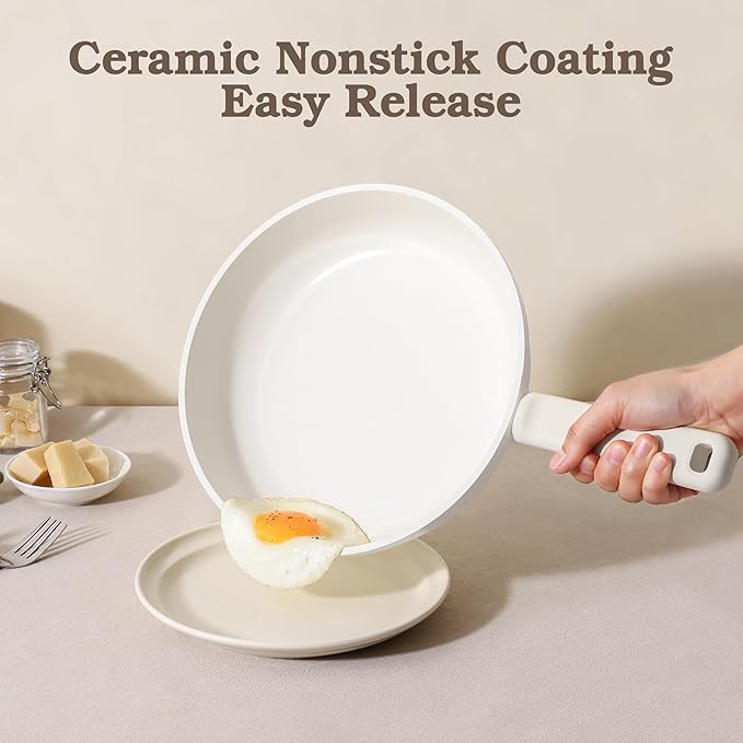 SENSARTE 20Pcs Pots and Pans Set Nonstick, Ceramic Cookware Set Non Stick, Non-toxic Healthy Kitchen Cooking Set, Induction Compatible, Dishwasher Safe, PFAS/PTFE/PFOA Free, WHITE