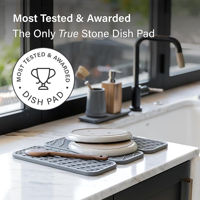 Dorai Home Dish Pad - Collapsable Stone Dish Drying Mat with Diatomaceous Earth for Quick Drying - Ultra Absorbent - Encased in Woven Silicone - Eco-Friendly, Foldable - Original 19.9"x15.2", Slate - Image 7