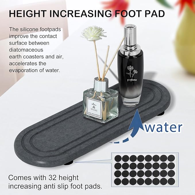 2PCS Water Absorbing Stone Tray, Fast Drying Diatomite Stone Sink Tray, Water Absorbent Diatomite Coasters, Stones Soap Trays for Kitchen Sink, Bathroom Counter Hand Soap Dish Toothbrush Holders - Image 2