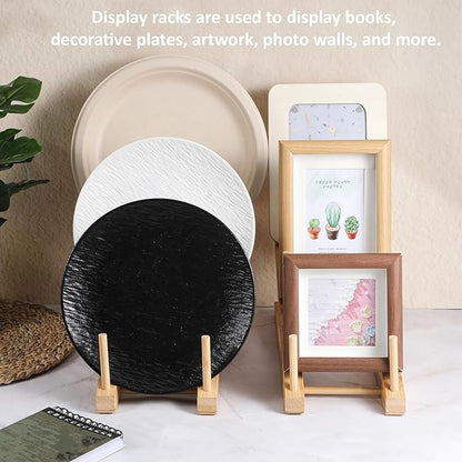 5 Pack Wooden Dish Rack Wooden Plate Stands for Display Multi Tier Plate Holder Cabinet Organizer, Craft Show Vendor Counter Display Rack for Tabletop Book, Art Prints and Platter