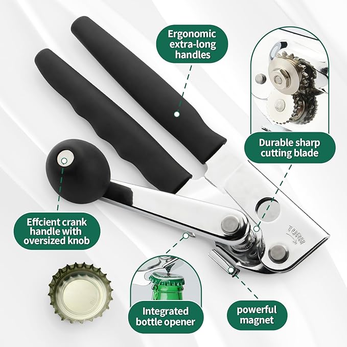 Commercial Can Opener Manual Heavy Duty Stainless Steel Handheld Smooth Edge Can Opener for Seniors for Kitchen - Image 2