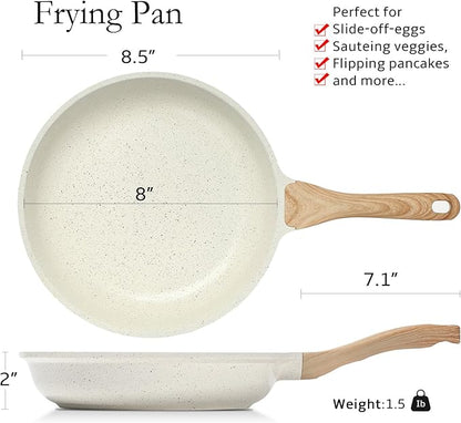 ESLITE LIFE Nonstick Ceramic Frying Pan Skillet, Non-Toxic Egg Omelette Kitchen Cooking Pans Compatible with All Stovetops (Gas, Electric & Induction), PTFE & PFOA Free (White, 8'') - Image 2