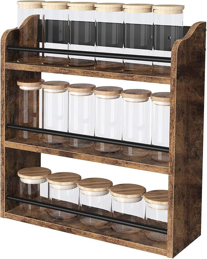 Spice Rack Wall Mounted, Wood 3 Tier Spice Rack for Countertop, Vertical Spice Organizer for Spice Jars and Seasonings, Hanging Spice Shelf for Kitchen Cabinet, or Pantry, Rustic Brown - Image 6