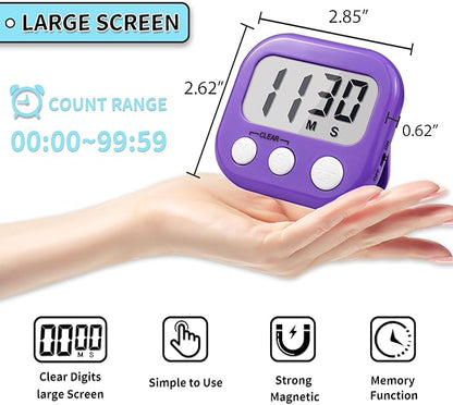 Timer for Kids Teachers Supplies Digital Kitchen Timers for Cooking Large Magnetic Classroom Timer 2Pack-Blue Purple