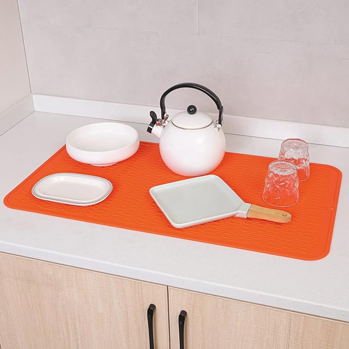 MicoYang Silicone Dish Drying Mat for Multiple Usage,Easy clean,Eco-friendly,Heat-resistant Silicone Mat for Kitchen Counter or Sink,Refrigerator or Drawer Liner Orange 4XL 32 inches x 18 inches - Image 6