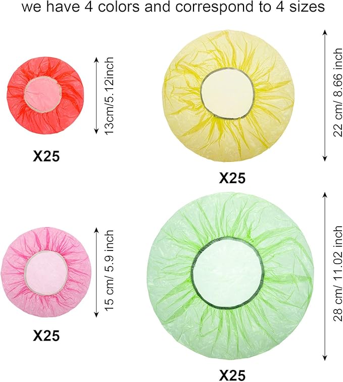 Boao 100 Pcs Reusable Bowl Covers 4 Size Plastic Color Elastic Wrap for Food Storage Fresh Keeping Food Bowl Cover Lid for Dish Plate Cup Bread Proofing for Family Outdoor Picnic Sourdough Baking - Image 4
