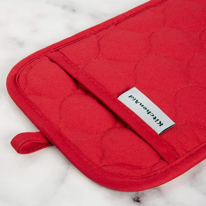 KITCHENAID Quilted Cotton Terry Cloth Oven Mitt, Pot Holder, Kitchen Towel 4-Pack Set, Heat Resistant, Silicone Grip, Gift Set, Passion Red, 16"x26", 7"x13" & 7"x10" - Image 5