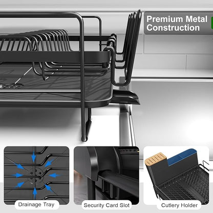 Runnatal Dish Drying Rack Extendable, Large Dish Rack with Drainboard, Utensil Holder, Cup Holder, Expandable Dish Drainer for Kitchen Counter, 20.5"-27.6" L x 12.6" W - Image 5