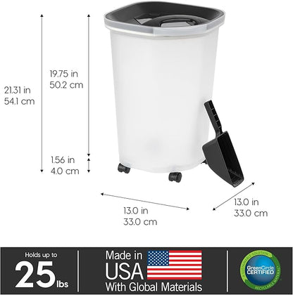 IRIS USA Pet Food Storage Container 25 lbs, Premium 60% Improved Airtight Seal with Air Valve, 2 Cup Scoop, Removable Wheels, Easy to Open - Made in the USA, Black - Image 2