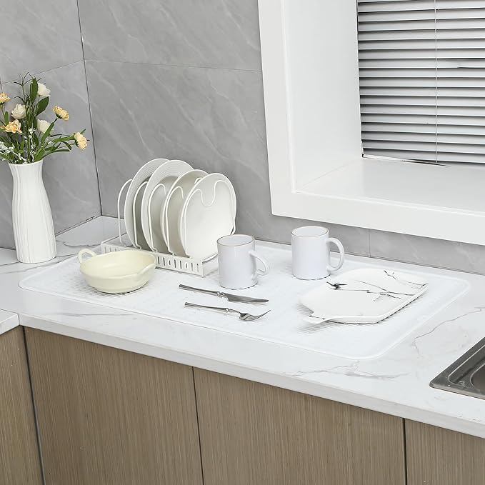 MicoYang Silicone Dish Drying Mat for Multiple Usage,Easy clean,Eco-friendly,Heat-resistant Silicone Mat for Kitchen Counter or Sink,Refrigerator or Drawer Liner White 5XL 36inches x 18inches - Image 6