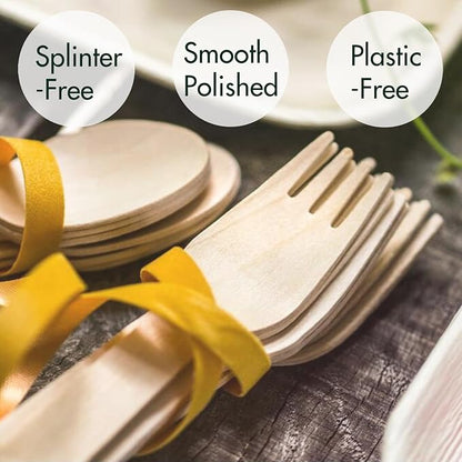Compostable Wooden Utensils Set - 500 Pieces Disposable Wood Cutlery (200 Spoons, 200 Forks,100 Knives)-Bamboo Utensils And Plastic Silverware Alternative, Heavy Duty Utensils For Party - Image 4