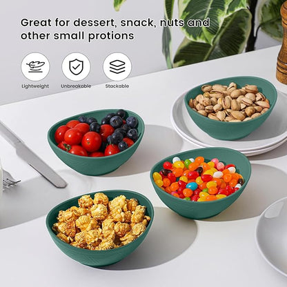 Wheat Straw Bowls, Unbreakable Snack Bowl 4 PCS - 10 OZ, Small Bowl for Snack, Dessert, Dip, Microwave and Dishwasher Safe Mini Bowls Set for Kitchen (Green)