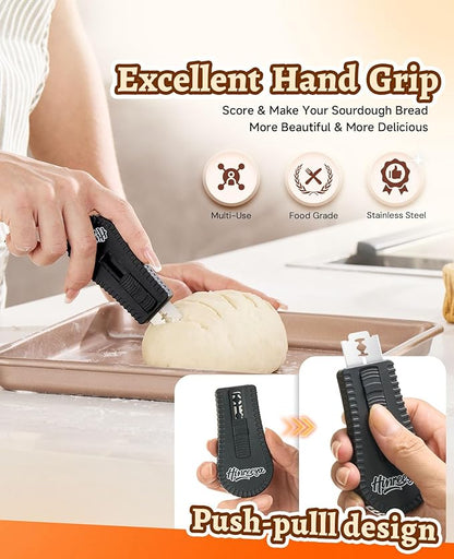 Extractable & Magnetic Bread Lame Sourdough Bread Knife - Professional Sourdough Scoring Tool - Deal for Sourdough Bread, Pizza Dough and Baking Supplies - Scoring Patterns booklet & 5 Razor Blades