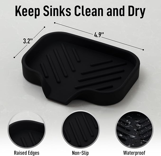 Zulay Kitchen Small Silicone Sponge Holder (4.9x3.3”) – Space-Saving Sink Organizer Tray for Sponge, Soap, Brush & More – Compact Non-Slip Dish for Kitchen & Bathroom (Black) - Image 4