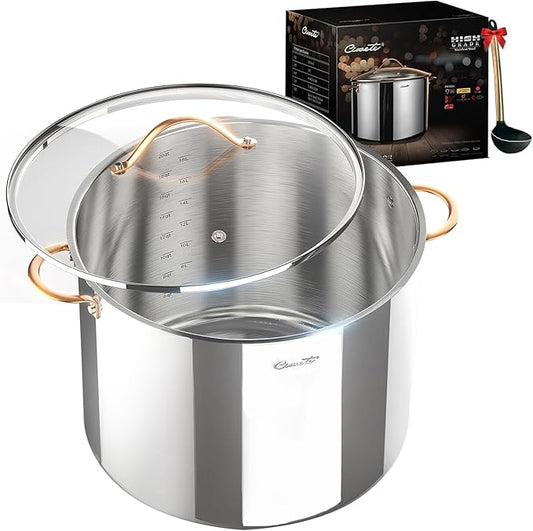 Ciwete Stock Pot 20 Quart, 3 Ply Stainless Steel Stock Pot with Lid, 20 Quart Soup Pot with Copper Handle, Healthy Stockpots, Induction, Oven, Gas and Dishwasher Safe by Ciwete