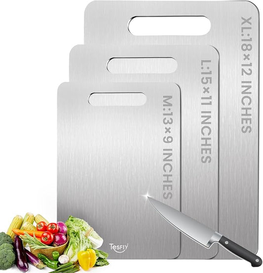 3 Pack Titanium Cutting Board, 100% Pure Titanium Cutting Boards For Kitchen, Dishwasher Safe, Easy to Clean, Double-sided Food-grade Cutting Board For Meats, Fruits And Vegetables (3 Pack) by TESFLY