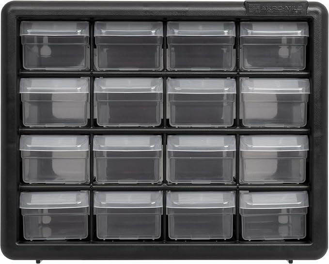 Akro-Mils 16-Drawer Plastic Storage Cabinet | 10-1/2 x 6-1/2 x 8-1/2 Inch | Black | Model 10116 | Garage Organization - Image 16
