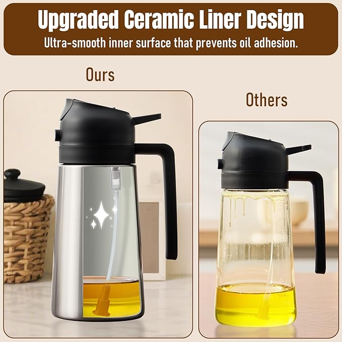 PARACITY Oil Dispenser Bottle with Stainless Steel Shell & Ceramic Sprayed Interior, 2 in 1 Olive Oil Sprayer and Dispenser, Oil Spray Bottle for Cooking, Kitchen, BBQ, Air Fryer, Salad, Baking(Black) - Image 3