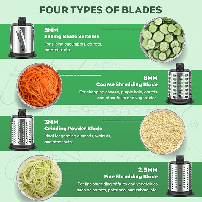 Stainless Steel Slicer Shredder Attachment for KitchenAid Stand Mixer, Includes Cheese Grater,Grinding Powder,Vegetable Slicer Shredder for KitchenAid cheese grater attachments with 4 Blades by HOZODO - Image 4