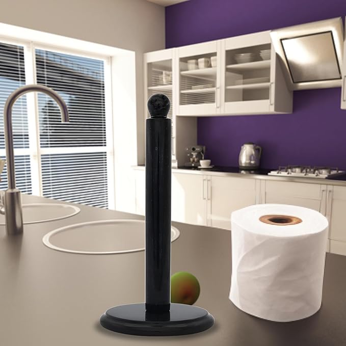 Black Marble Paper Towel Holder – Handmade Heavyweight Stand for Kitchen Countertops, Bathroom, Dining Table – Non-Slip Felt Base – Modern Natural Stone Decor